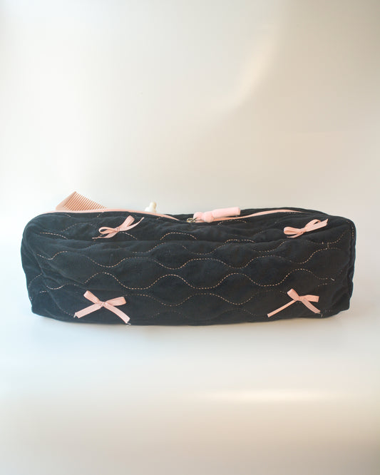 DUSTY PINK BOWS QUILTED LONG SECTIONS POUCH