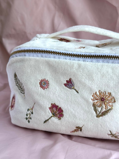 Flat-lay Floral Imprints Makeup Bag In White