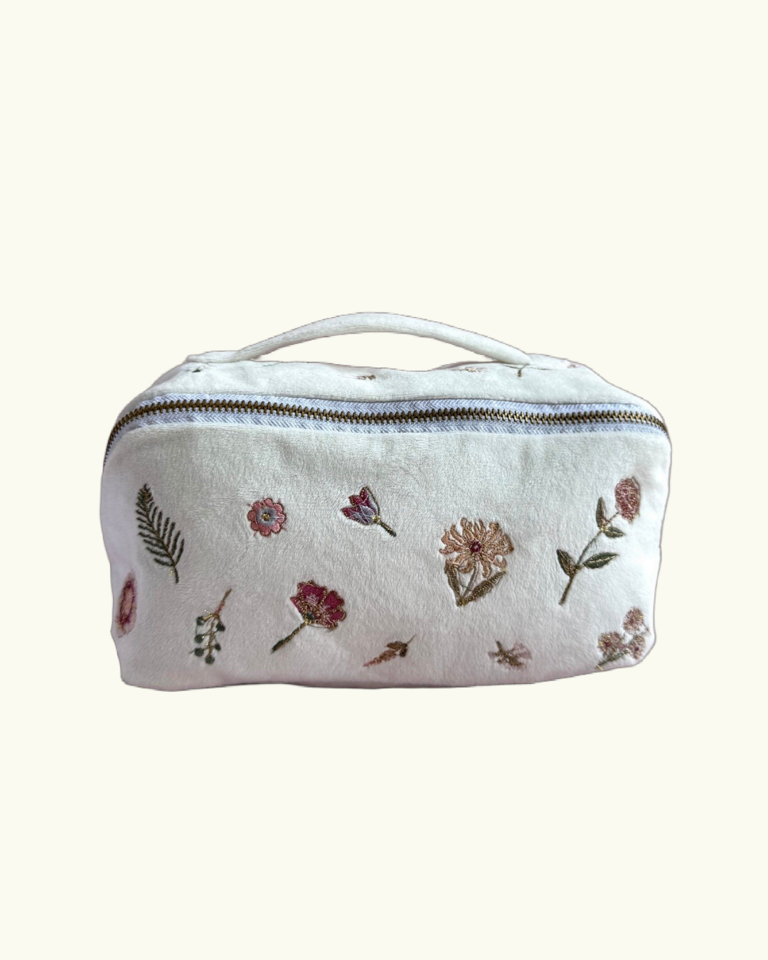Flat-lay Floral Imprints Makeup Bag In White