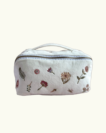 Flat-lay Floral Imprints Makeup Bag In White